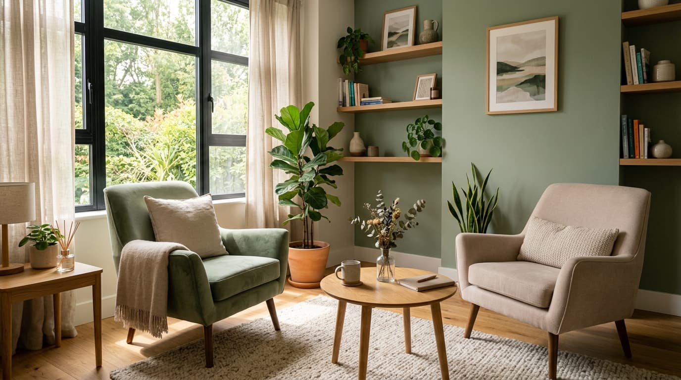 A warm and inviting therapy consultation room